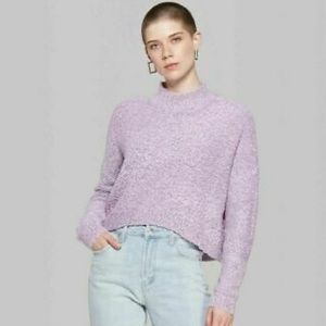 Lavender Crop Mock Knit Sweater